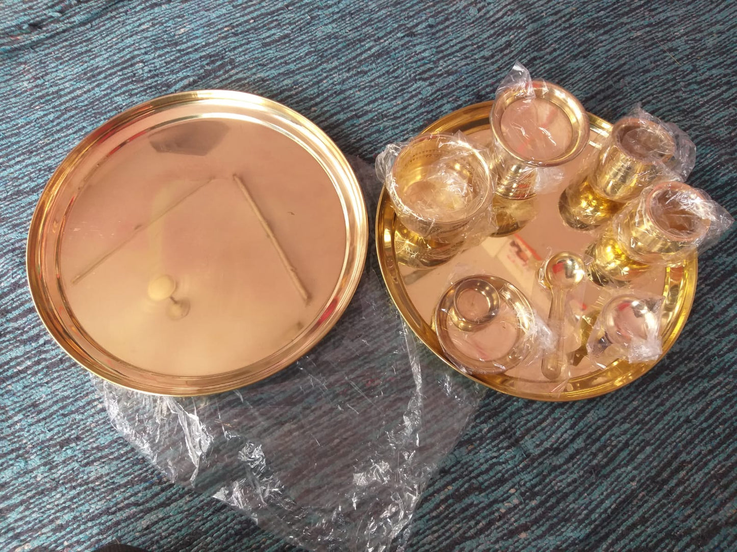 10-Inch Pure Brass Pooja Thali Set (11 Pieces)