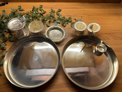 Jain German Silver Pooja Thali Set 8 Inch