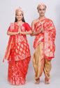 Red Ghatchola Gota Booti Saree with Matching Dhoti & Dupatta (Couple Set)