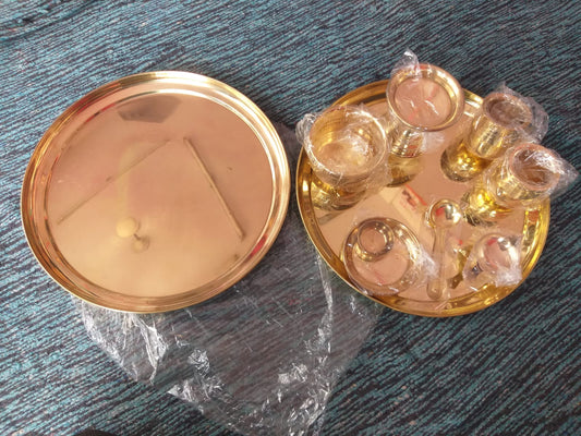 10-Inch Pure Brass Pooja Thali Set (11 Pieces)